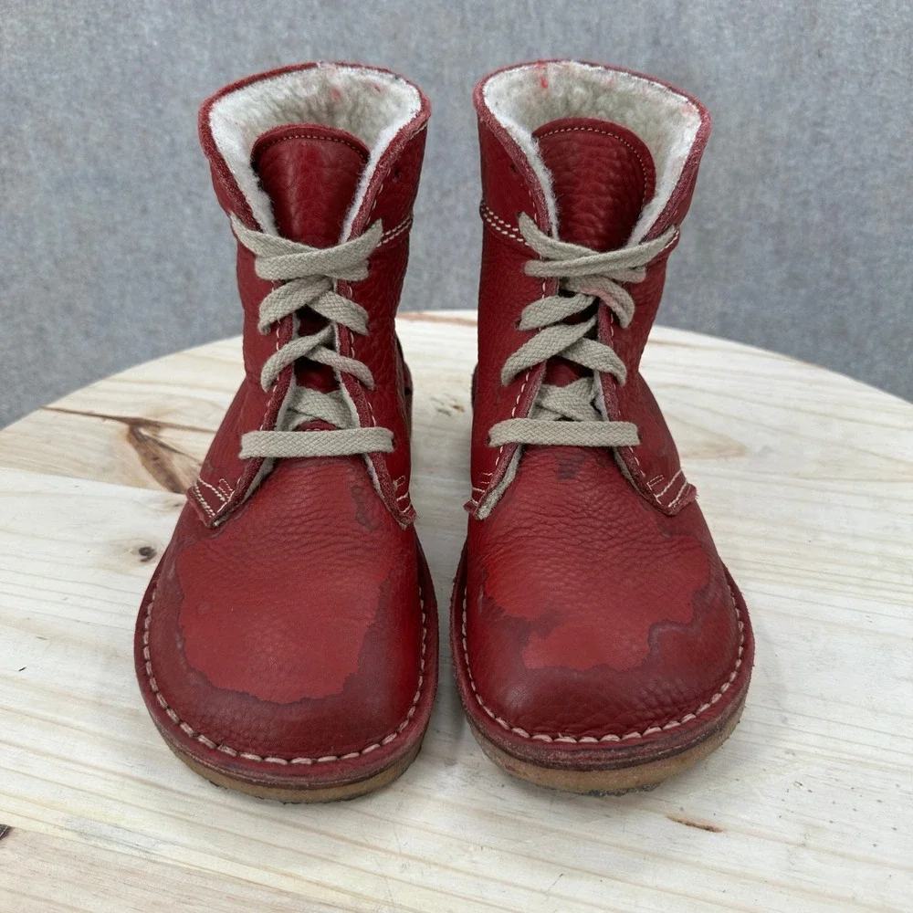 Duckfeet Odense Boots Womens Size 9 Red Leather Wool Lined Crepe Sole Danish 39
